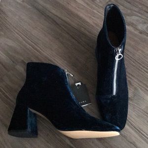 Zara Blue Velvet Booties NWT